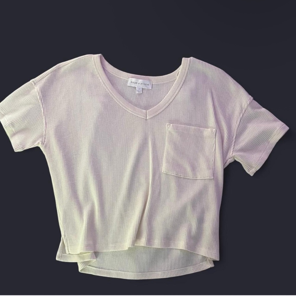 Cream V-Neck Short Sleeve Top
